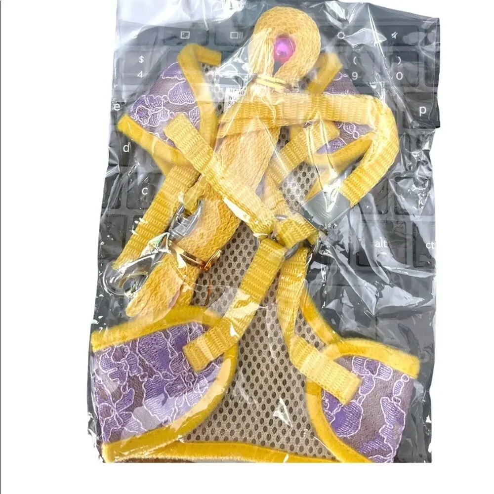 Purple Lace Harness Adjustable with Bell for Small Medium Dog or Cat